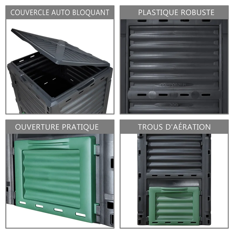 Composteur de jardin 300L Qualité Supérieure pour Jardin Déchets