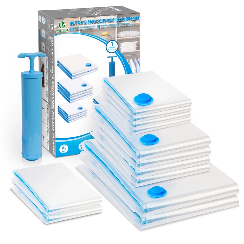 Sac de rangement sous vide aspirateur avec pompe Lot de 13 pcs