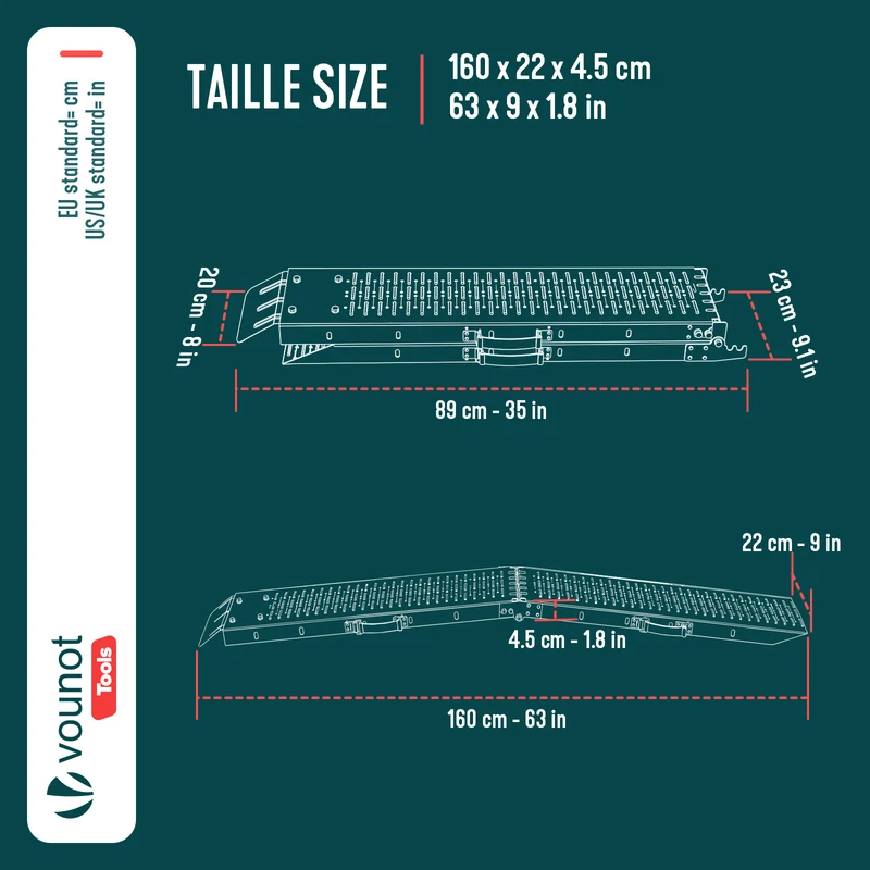 Rampe de chargement pliable Lot de 2 pcs en acier galvanise 160cm