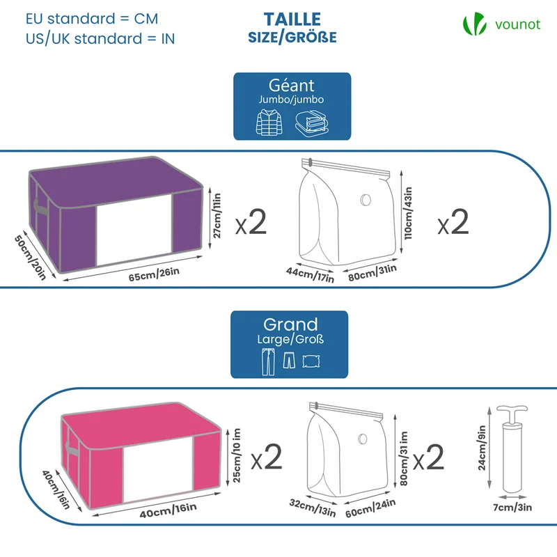 Housse de rangement sous vide grande capacite avec pompe Lot de 9 pcs