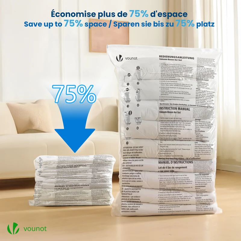 Housse de rangement sous vide grande capacite avec pompe Lot de 9 pcs