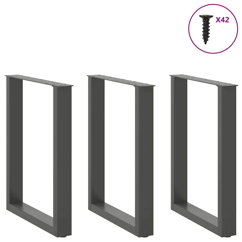Lot de 3 pieds de table à manger en U réglables 70 x 73 cm aspect moderne salon en acier anthracite 02_0057442