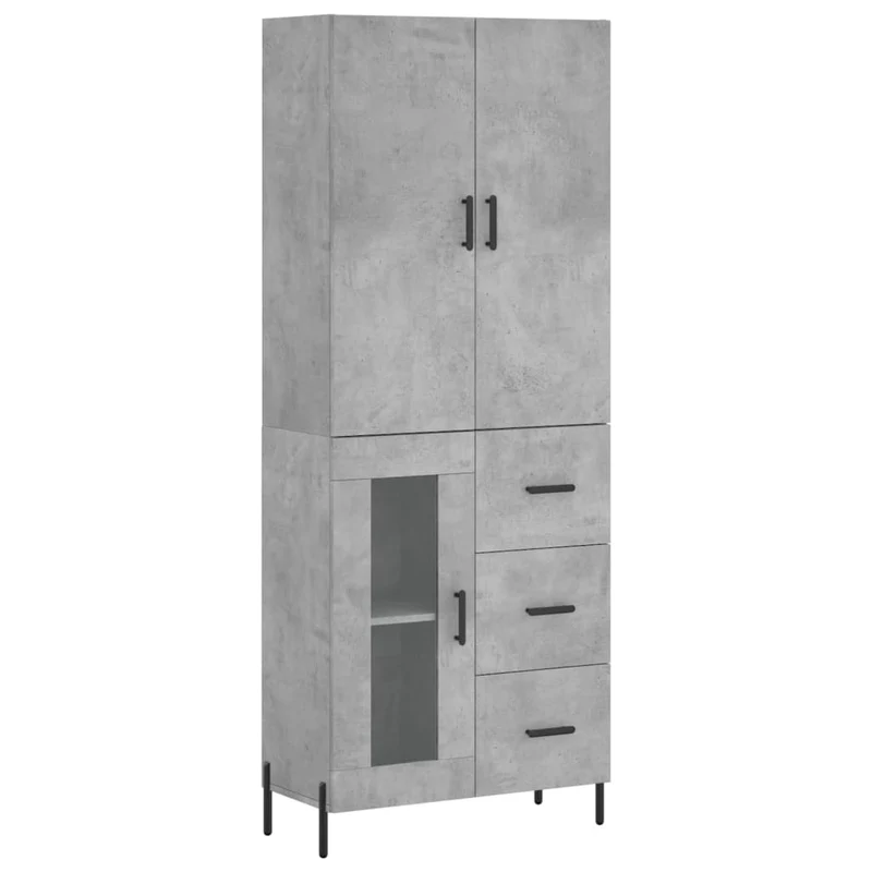 Buffet bahut commode armoire meuble de rangement organisateur cuisine salle de séjour salon haut 69,5 x 34 x 180 cm bois d'ingénierie gris 02_0034607
