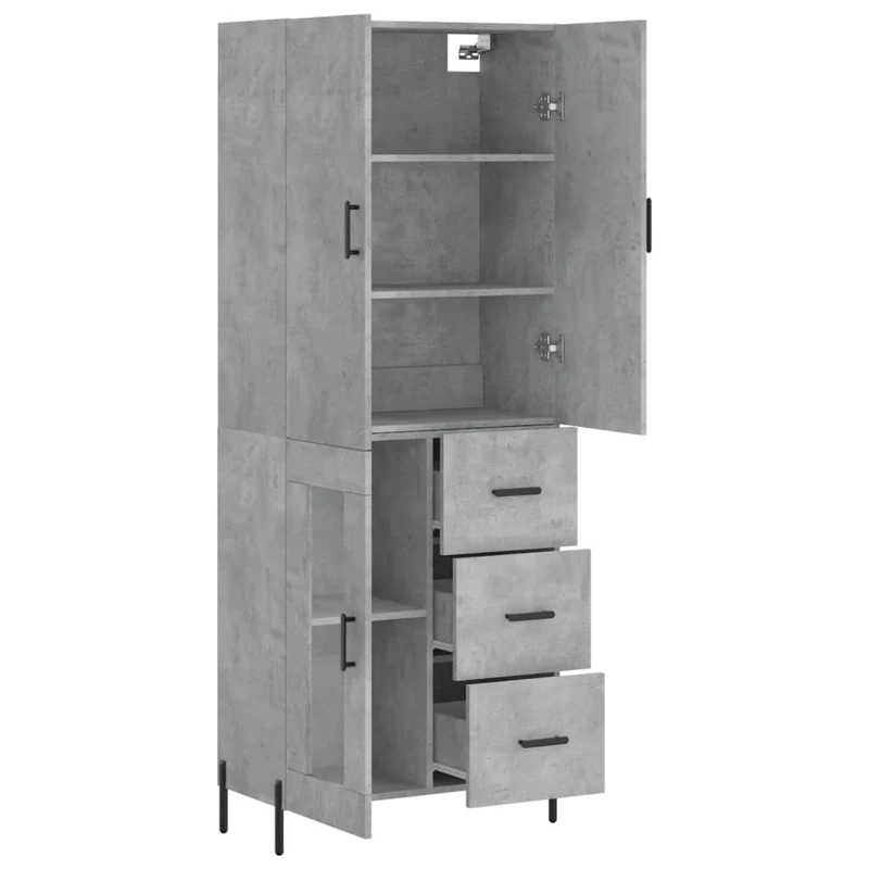 Buffet bahut commode armoire meuble de rangement organisateur cuisine salle de séjour salon haut 69,5 x 34 x 180 cm bois d'ingénierie gris 02_0034607
