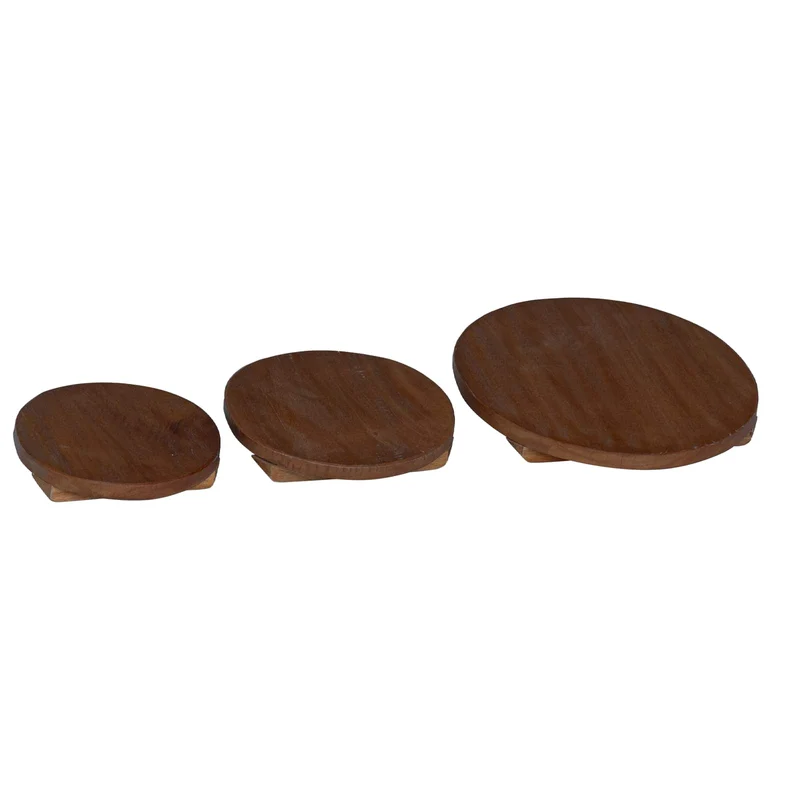 Lot de 3 tabourets à plantes rustiques extérieur 29 x 29 x 3,5 cm en bois d'acajou marron 02_0058962