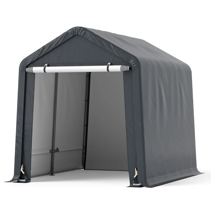 Abri de rangement extérieur 240 x 195 x 214 cm pour vélos et motos, stabilité optimale et design polyvalent en métal galvanisé gris 20_0010018