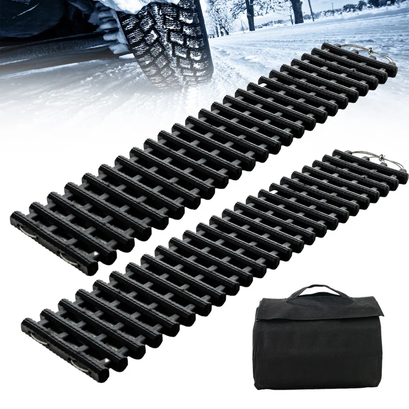Lot de 2 tapis de traction pour pneus 100 x 21 x 2,8 cm aide à la récupération en terrain difficile style tout-terrain en tpr noir 20_0009877