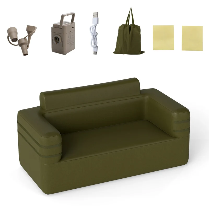 Canapé gonflable 2 places 176 x 84 x 81 cm confort optimal et rangement pratique en PVC vert 20_0011016