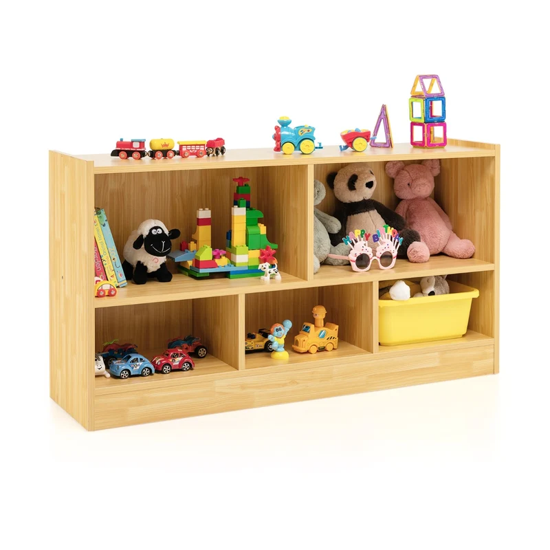 Bibliothèque pour enfants 111 x 30 x 61,5 cm avec 5 compartiments spacieux et patins antidérapants en bois beige 20_0010701