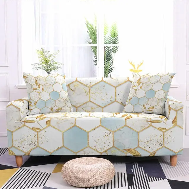 Housse canapé extensible motif alvéole ALVEOLA