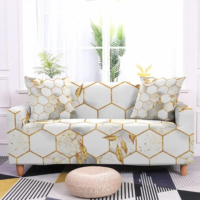 Housse canapé extensible motif alvéole ALVEOLA