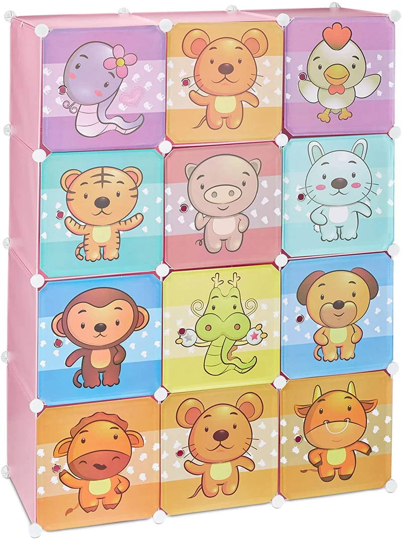 Étagère rangement enfants casier modulable plastique animaux penderie armoire rose 13_0001209