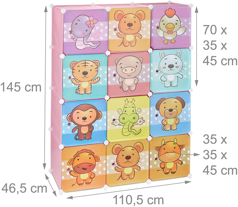 Étagère rangement enfants casier modulable plastique animaux penderie armoire rose 13_0001209