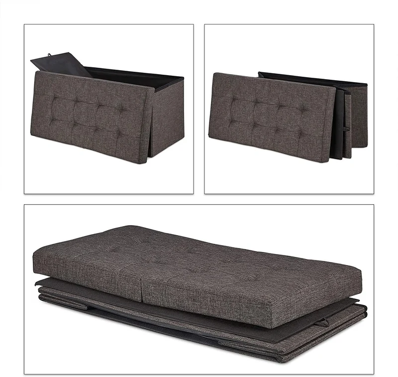 Banquette avec espace de rangement pliable rembourré couvercle rabattable marron 13_0000373_2