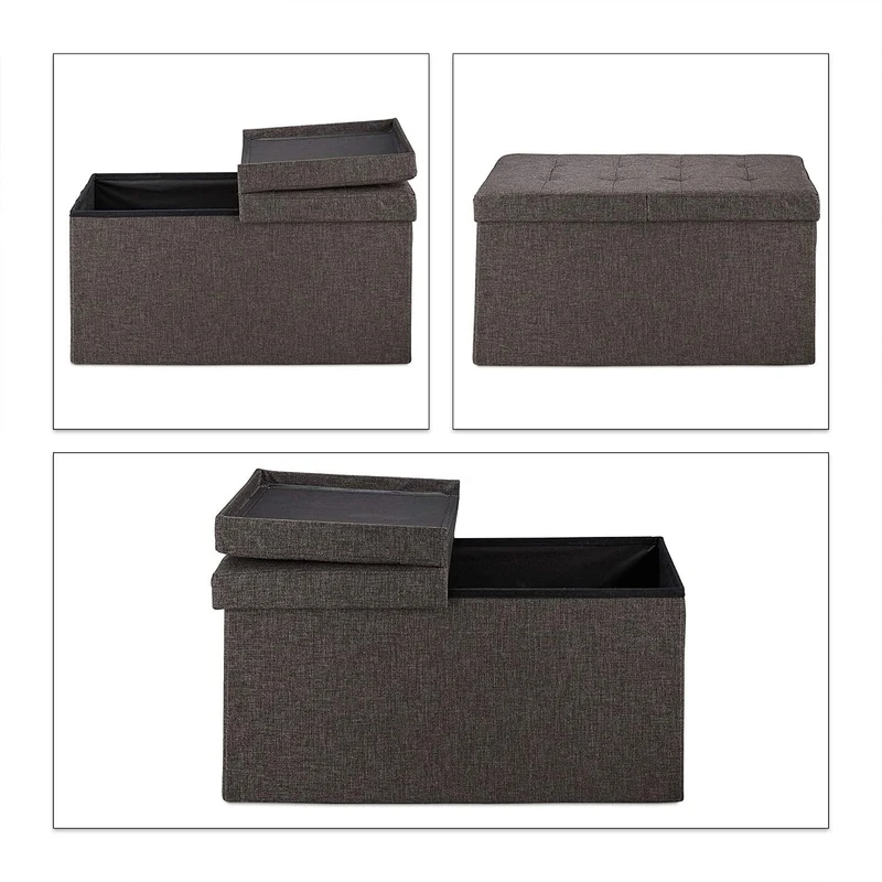 Banquette avec espace de rangement pliable rembourré couvercle rabattable marron 13_0000373_2