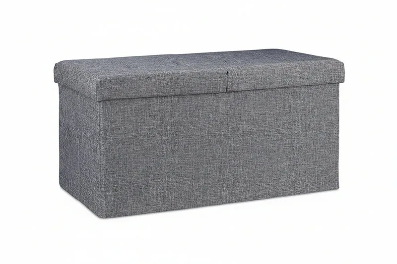 Banquette avec espace de rangement pliable rembourré couvercle rabattable gris 13_0000373