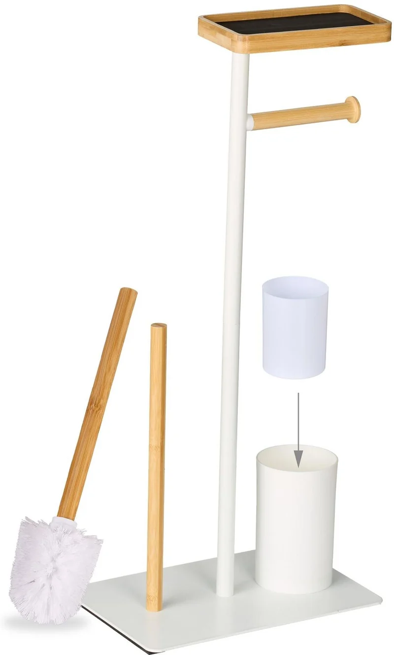 Serviteur WC non fixe pratique salle de bain 65 x 30 x 20 cm avec porte-téléphone design moderne en fer blanc 13_0018506