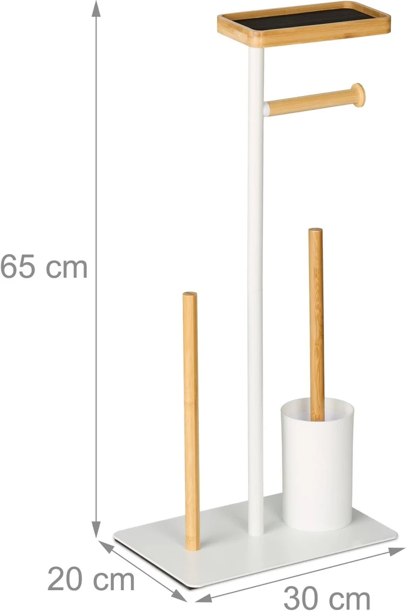 Serviteur WC non fixe pratique salle de bain 65 x 30 x 20 cm avec porte-téléphone design moderne en fer blanc 13_0018506