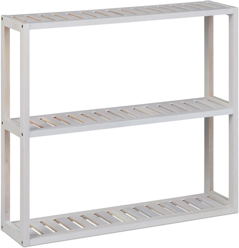 Étagère murale étroite 54 x 60 x 15 cm rangement salle de bain cuisine style naturel en noyer blanc 13_0018502