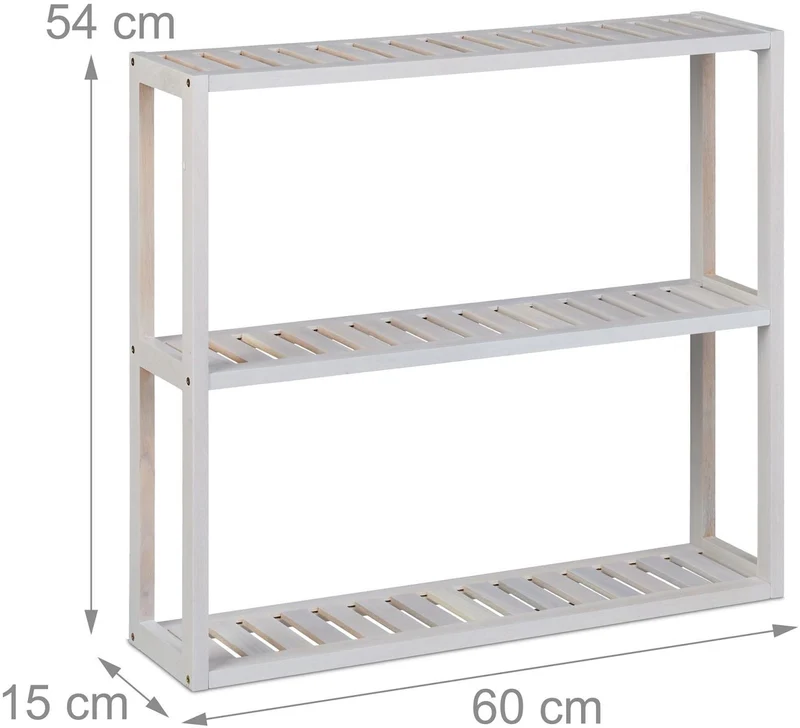 Étagère murale étroite 54 x 60 x 15 cm rangement salle de bain cuisine style naturel en noyer blanc 13_0018502