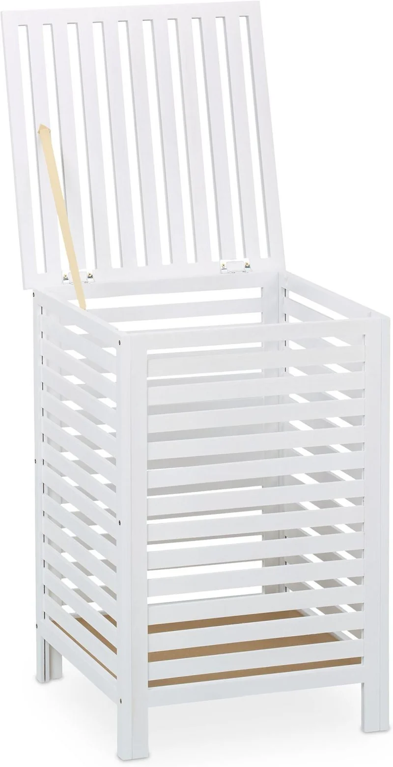 Coffre à linge moderne avec sac amovible 65,5 x 45 x 45 cm design salle de bain chambre en bois blanc 13_0018501