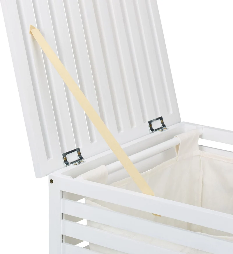 Coffre à linge moderne avec sac amovible 65,5 x 45 x 45 cm design salle de bain chambre en bois blanc 13_0018501