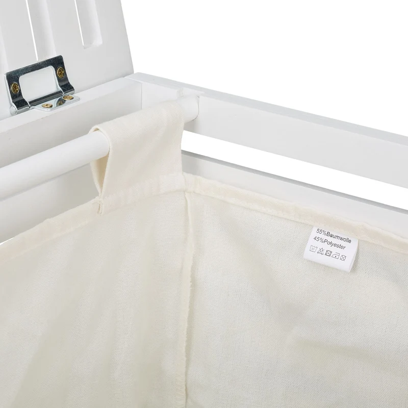 Coffre à linge moderne avec sac amovible 65,5 x 45 x 45 cm design salle de bain chambre en bois blanc 13_0018501