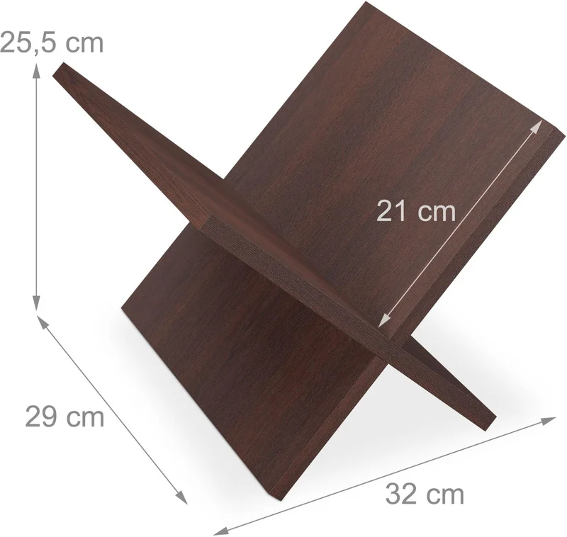Porte-revues design en X 25,5 x 32 x 29 cm pratique pour salon couloir en bois brun foncé 13_0018499