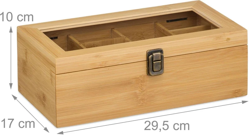 Boîte à thé avec 10 compartiments amovibles rangement cuisine 10 x 29,5 x 17 cm en bambou naturel 13_0018498