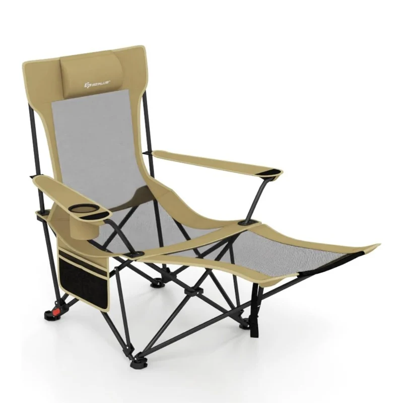 Chaises de camping pliables 152 x 83 x 75 cm dossier réglable repose-pieds amovible style moderne en tissu oxford kaki 20_0011132