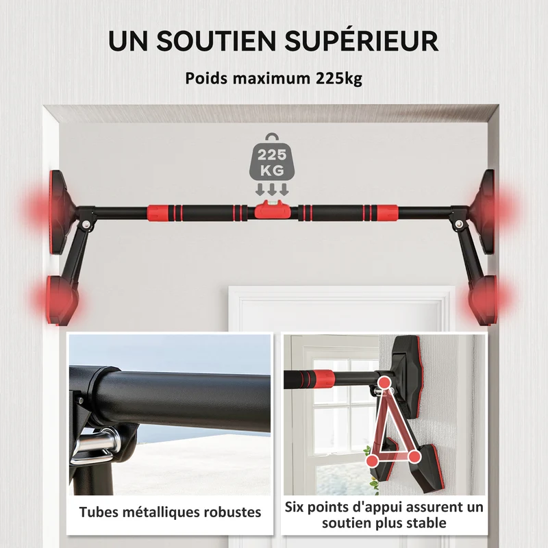Barre de traction pour porte 80 à 110 x 14 x 28 cm ajustable et stable niveau intégré style industriel en métal noir 21_0006857