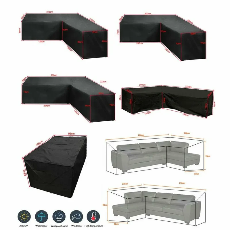 JARSOFA - Housse de jardin pour canapé d'extérieur imperméable robuste en forme de L