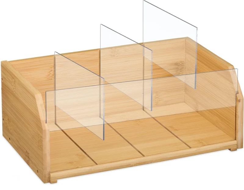 Organiseur à thé pratique 36 x 31 x 19 cm avec 12 compartiments en bambou naturel 13_0018497