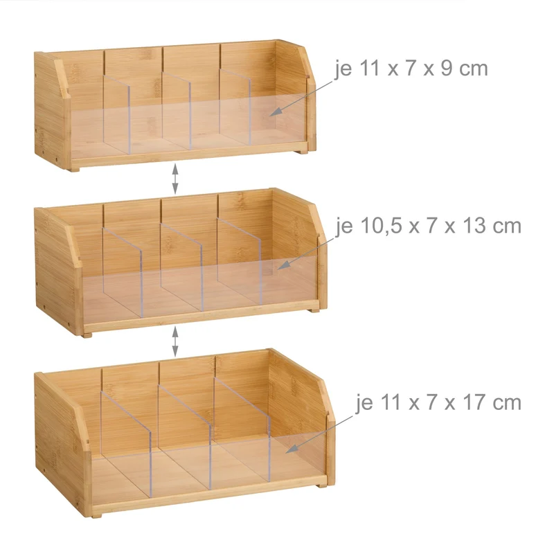 Organiseur à thé pratique 36 x 31 x 19 cm avec 12 compartiments en bambou naturel 13_0018497