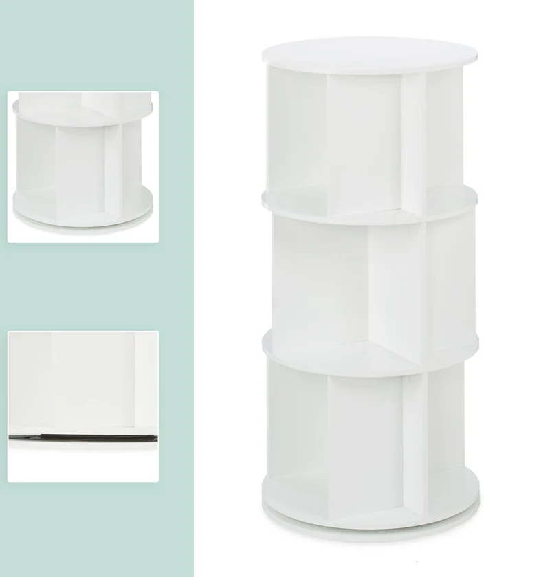 Bibliothèque rotative compacte design moderne rangement 104 x 50 cm en MDF blanc 13_0018496