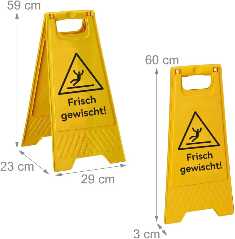 Lot de 3 panneaux avertisseurs sol mouillé 59 x 29 x 23 cm pliables ergonomiques design pratique en PP jaune 13_0018570