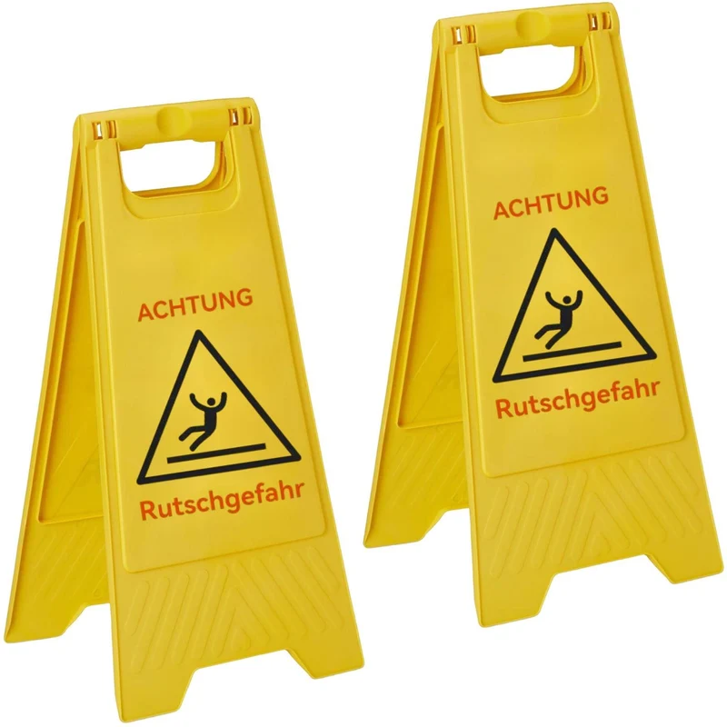 Lot de 2 panneaux d'avertissement repliables pour sols glissants 59 x 29 x 23 cm en PP jaune 13_0018569