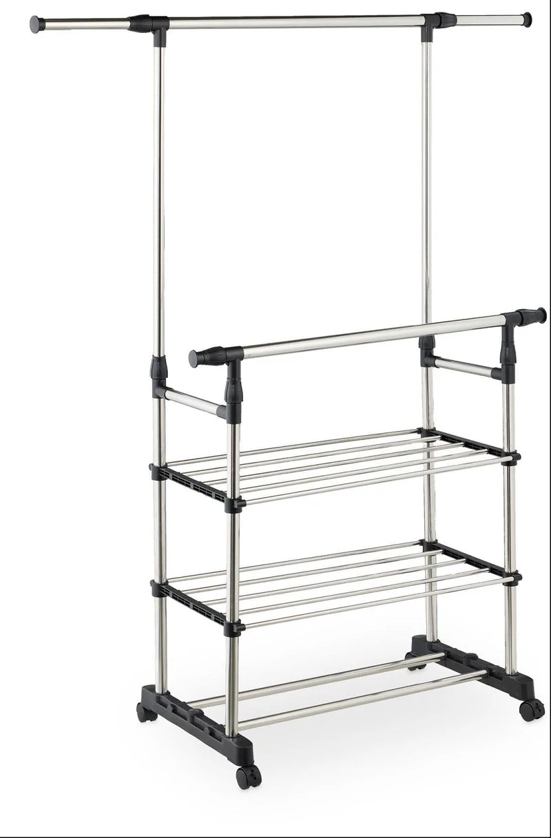 Porte-manteau flexible sur pied réglable avec roulettes 147 x 84 x 42 cm en inox noir 13_0018567