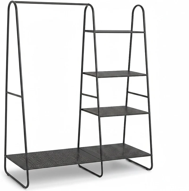 Portant moderne pour entrée et chambre 150 x 100 x 39 cm avec 5 tablettes pratiques en métal noir 13_0018564