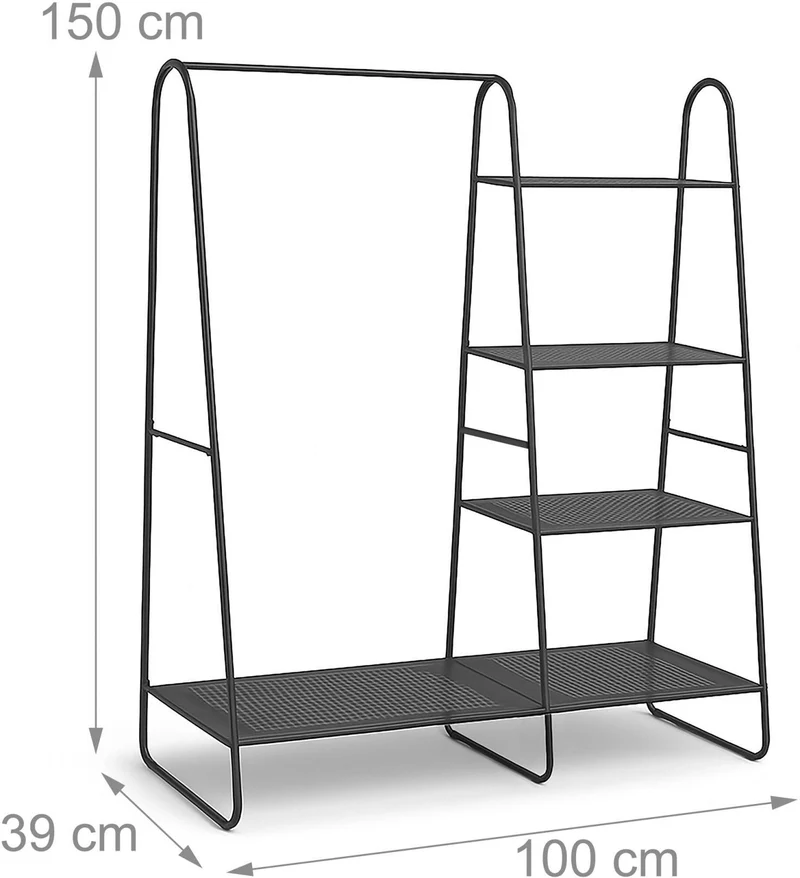 Portant moderne pour entrée et chambre 150 x 100 x 39 cm avec 5 tablettes pratiques en métal noir 13_0018564