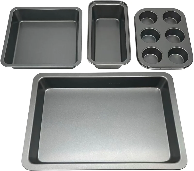Lot de 4 moules à pâtisserie antiadhésifs pour gâteaux et plats à rôtir 3 x 26,5 x 18 cm en acier carbone gris foncé 13_0018589
