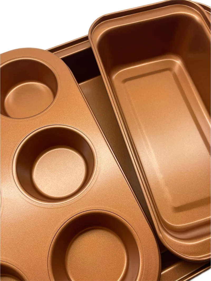Lot de 3 moules à pâtisserie antiadhésifs polyvalents cuisine 3 x 26,5 x 18 cm 6 x 25 x 13 cm 5 x 37 x 25,5 cm en acier carbone cuivre 13_0018588