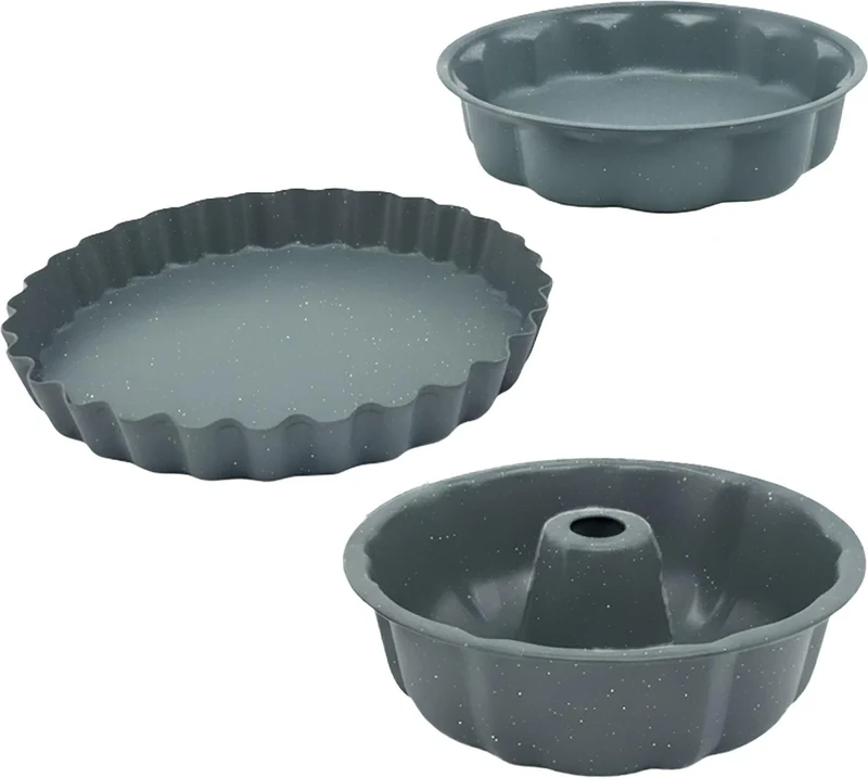 Lot de 3 moules à gâteaux en acier carbone antiadhésif cuisson homogène 25,5 x 28 x 27,5 cm en acier gris 13_0018587