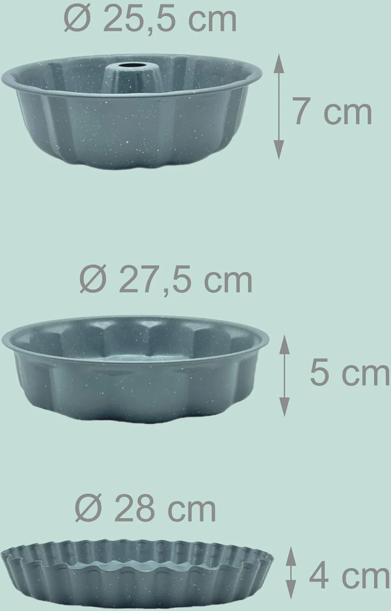 Lot de 3 moules à gâteaux en acier carbone antiadhésif cuisson homogène 25,5 x 28 x 27,5 cm en acier gris 13_0018587