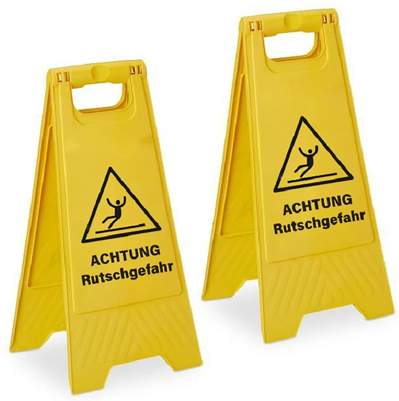 Lot de 2 panneaux pliants attention risque de glissade 59 x 29 x 23 cm usage intérieur pratique en PP jaune 13_0018574