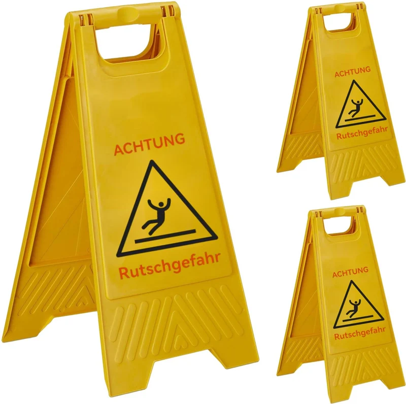 Lot de 3 chevalets avertissement pliants 59 x 29 x 23 cm prévention glissade bureau magasin en PP jaune 13_0018572