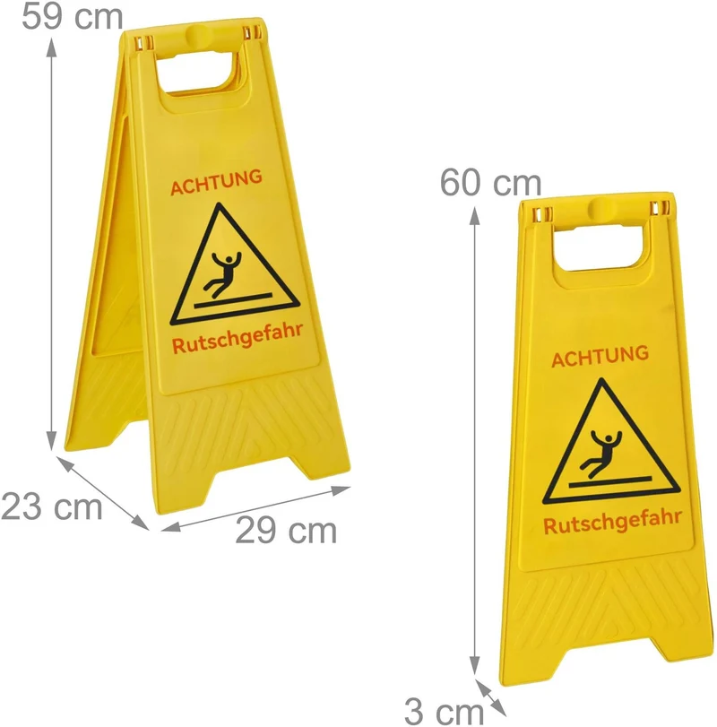Lot de 3 chevalets avertissement pliants 59 x 29 x 23 cm prévention glissade bureau magasin en PP jaune 13_0018572