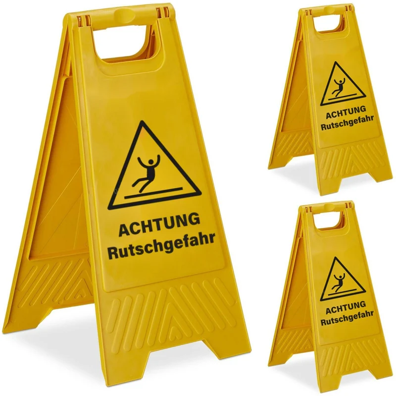 Lot de 3 chevalets d'avertissement pliants pour sols glissants 59 x 29 x 23 cm usage intérieur sécurité en plastique jaune 13_0018571