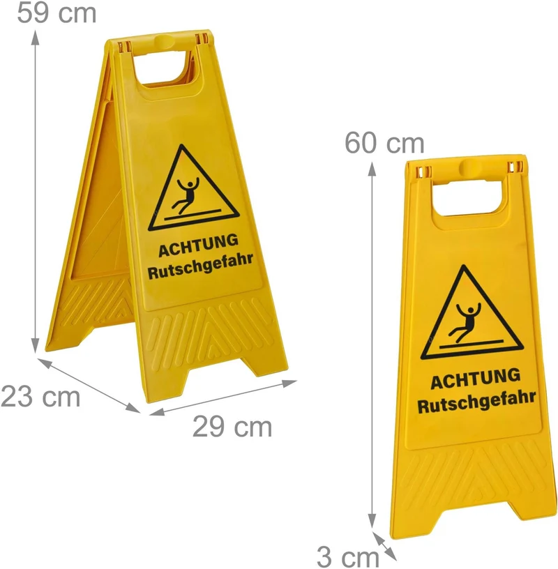 Lot de 3 chevalets d'avertissement pliants pour sols glissants 59 x 29 x 23 cm usage intérieur sécurité en plastique jaune 13_0018571