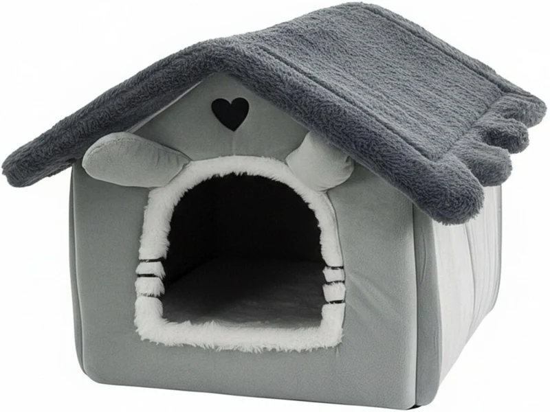 Grotte pour chat cosy design moderne 38 x 45 x 50 cm avec coussin amovible en polyester gris 13_0018699